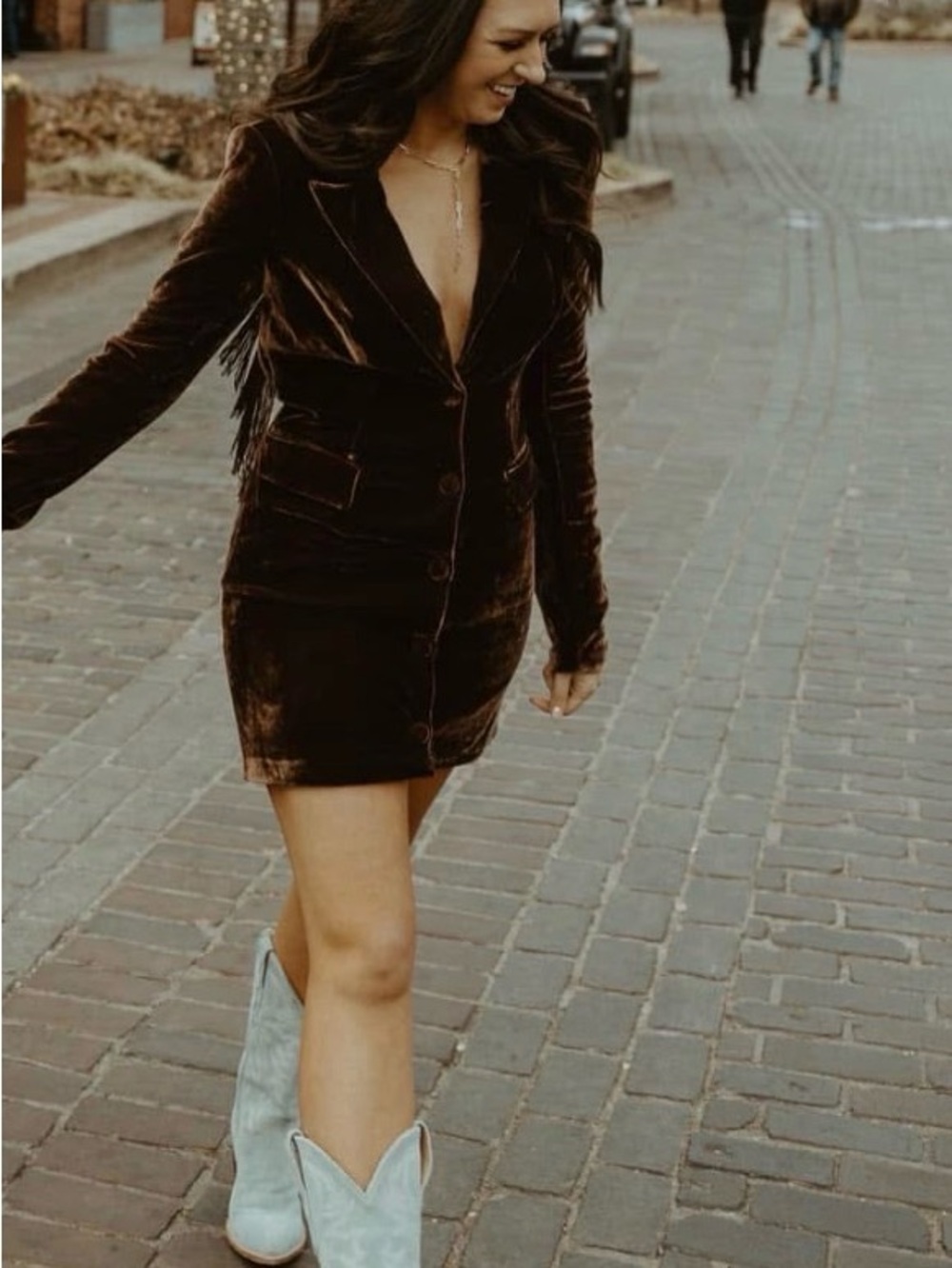 House of Harlow 1960 Backless Velvet Mini Dress in Dark Brown